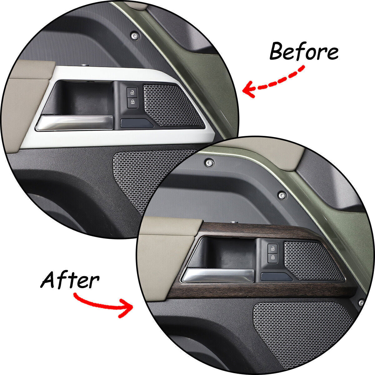 for Land Rover for Defender 110 20-25 Oak Grain Inner Door Handle Lock Frame Trim 4X
