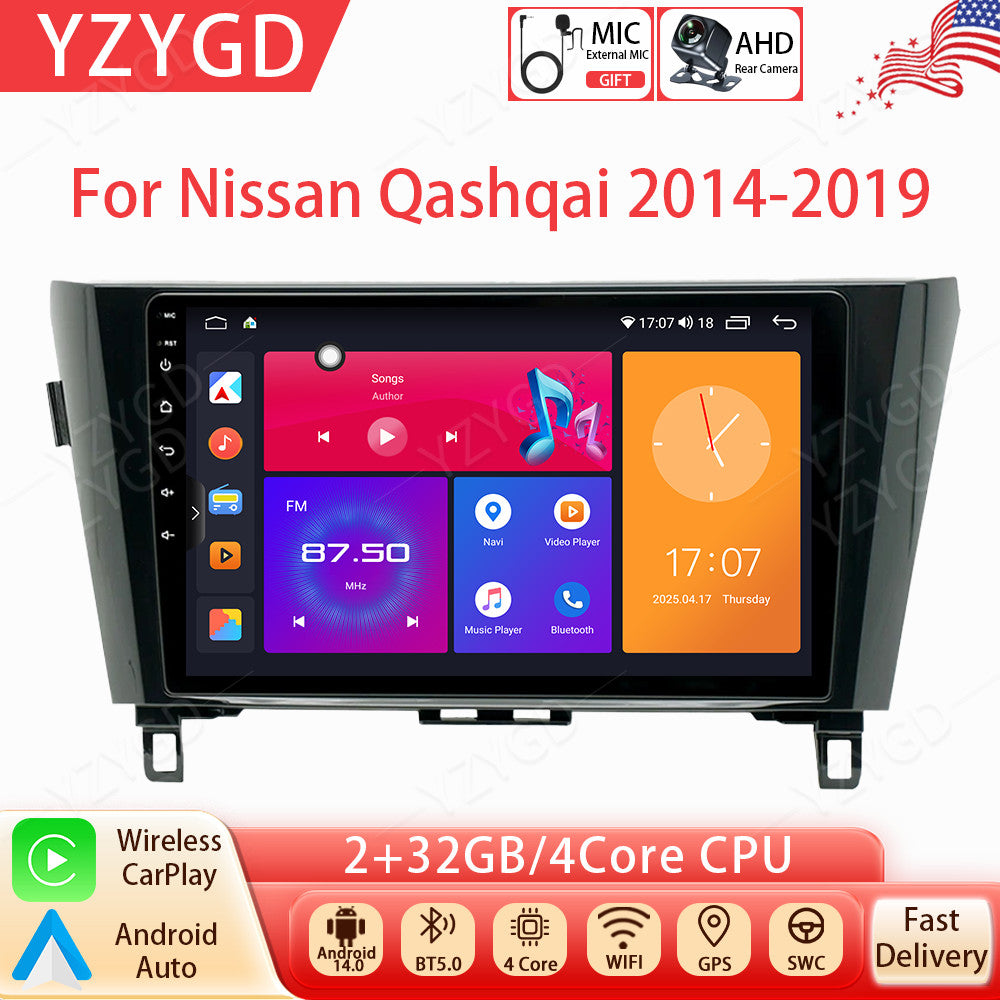 Android 14 Carplay Car Radio for Nissan Qashqai 2014-2019 Stereo GPS Navi Screen