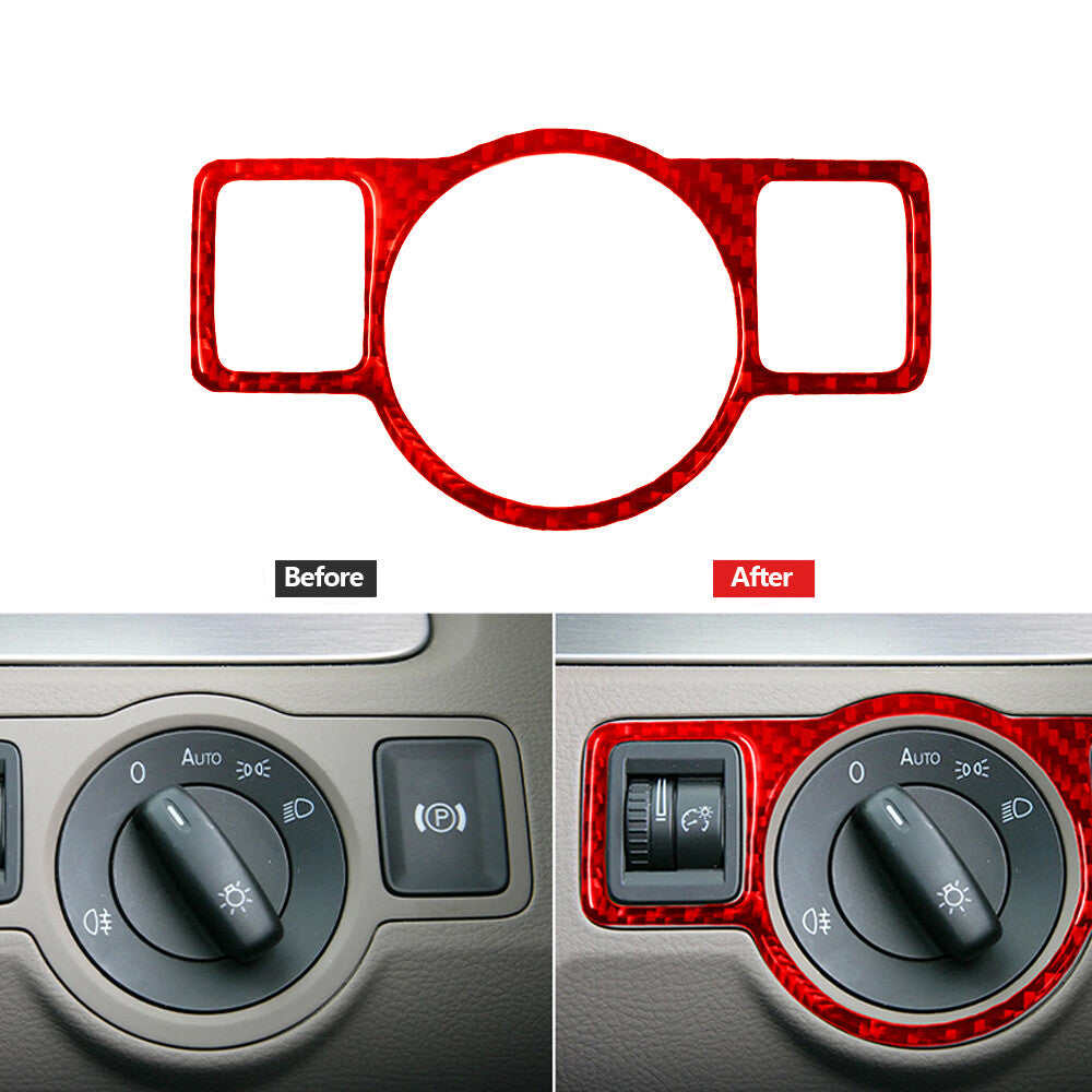 Red Carbon Fiber Headlight Switch Frame Trim Cover for Volkswagen for Passat 2006-11