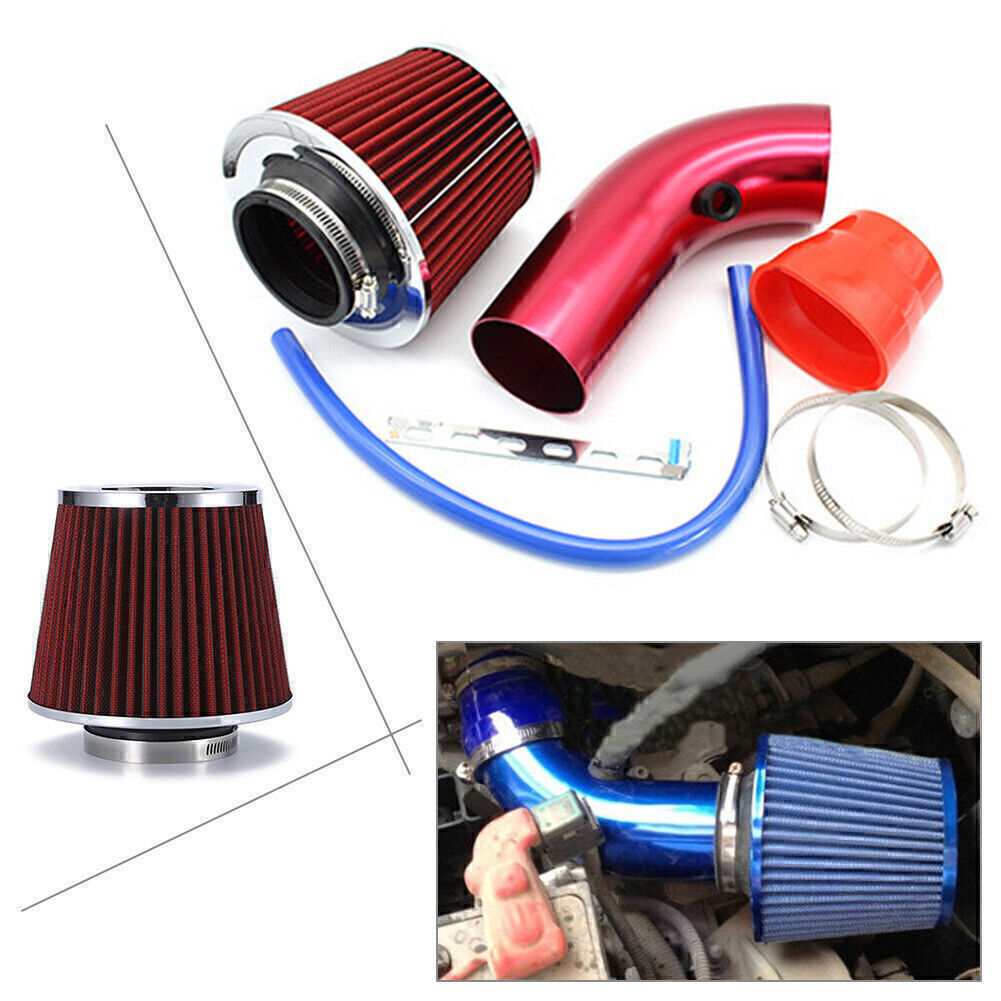 Cold Air Intake Filter Induction Kit Pipe Power Flow Hose System Universal Red