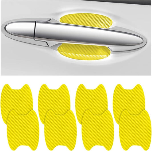 8Pcs Yellow Carbon Fiber Car Door Handle Anti-Scratch Protector Film Sticker