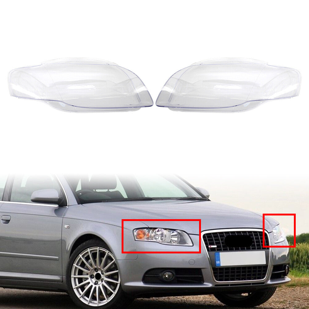 Pair Transparent Headlight Lens Cover Headlamp Shell for Audi A4 B7 S4 2005-2008