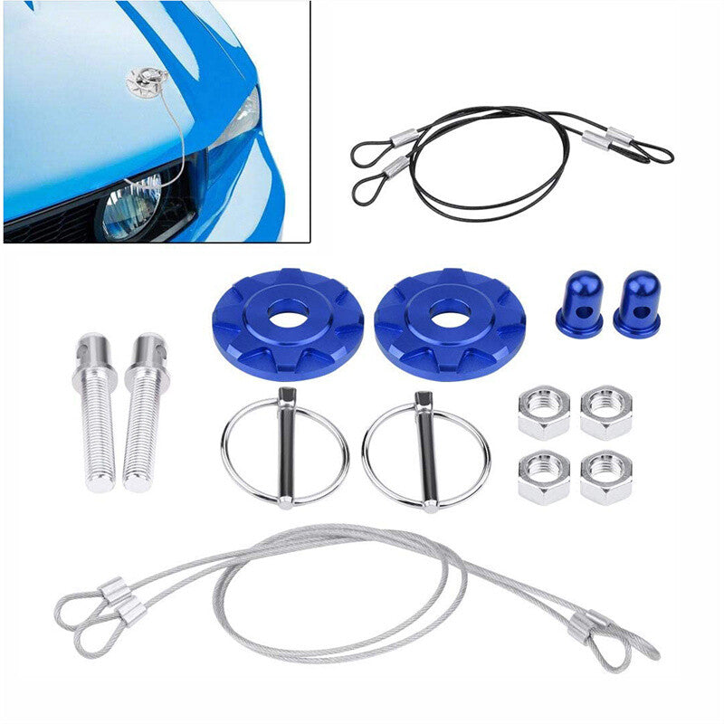 2x Blue CNC Aluminum Universal Car Bonnet Hood Pin Lock Latch Appearance Kit