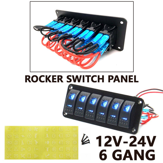 6-Gang joystick switch control panel with blue LED circuit charger for racing boats