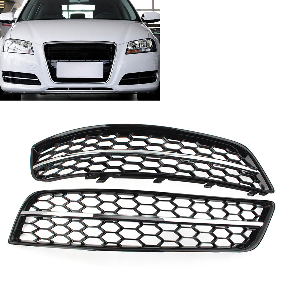 Honeycomb Front Bumper Mesh Fog Light Grille Cover for Audi A3 8P 2009-13 Chrome