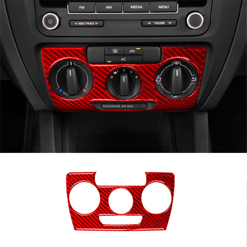 Red Carbon Fiber Climate Control Cover Trim for Volkswagen for Jetta Sedan 2011-2014