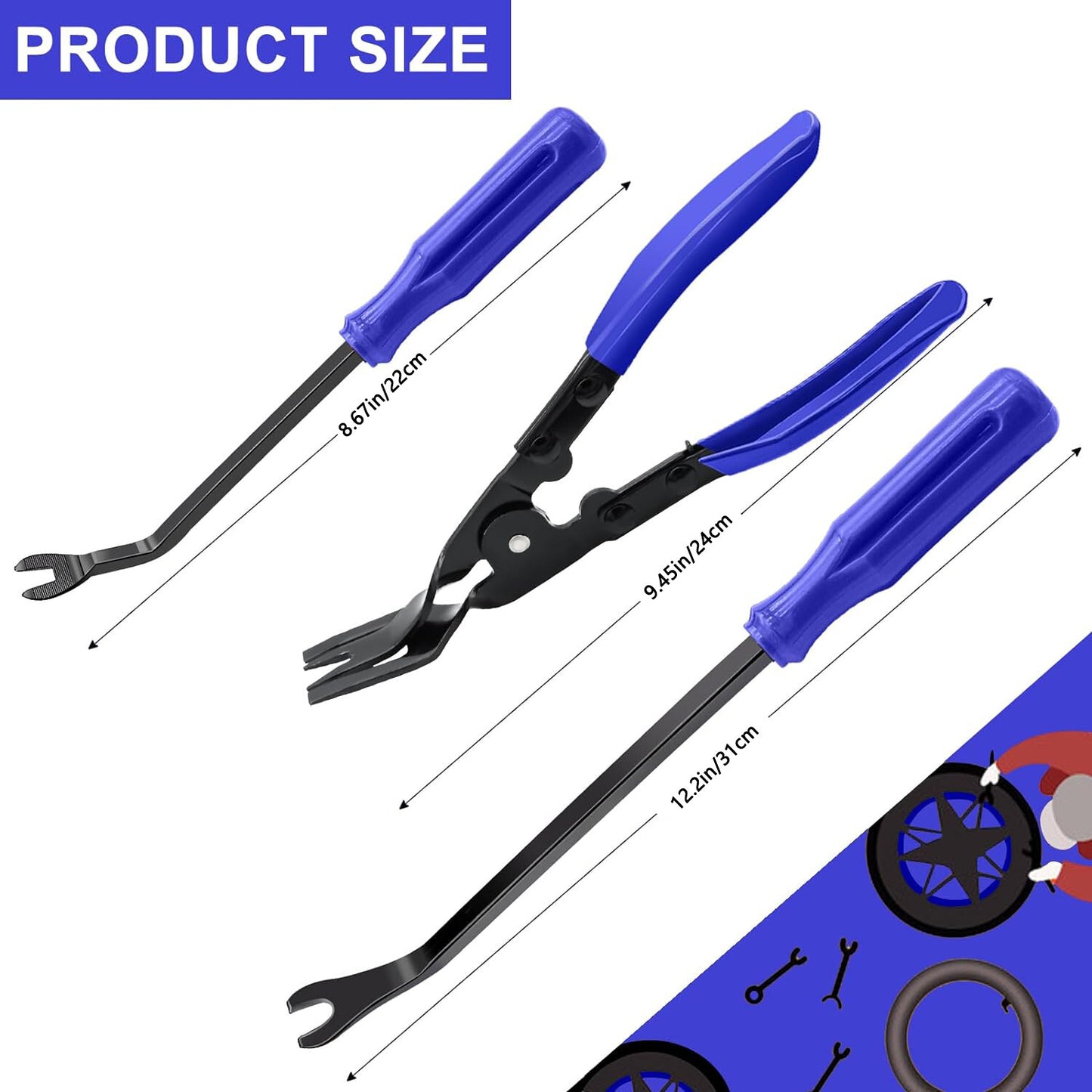 3Pcs Blue Car Door Panel Remover Body Retainer Clip Car Trim Upholstery Pry Tool