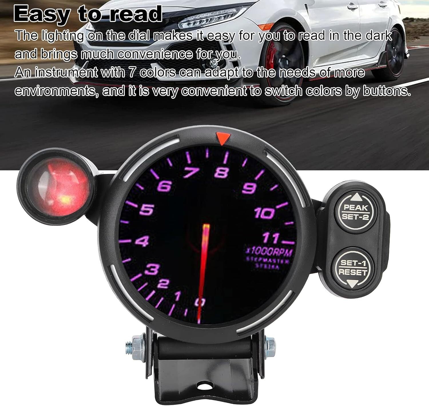 RPM Tacho Specification, 3.15-inch Automotive Tachometer, RPM Meter, 7 Colors, Highly Sensitive