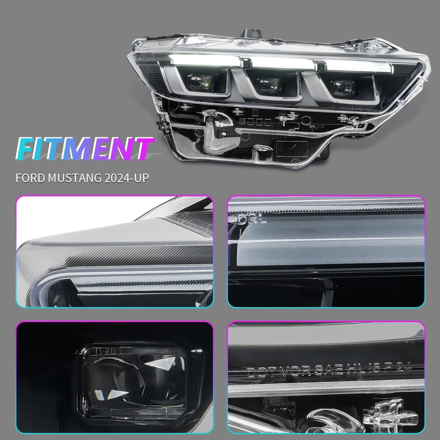 PR3B13008 LED Headlight Assembly Right Passenger Side for Ford for Mustang 2024-2025