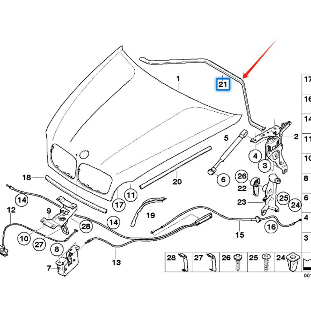 Engine hood sealing gasket 51237161345 is suitable for BMW E70, E71, E72, X5 3.0si, X6, X5M, and X6M.