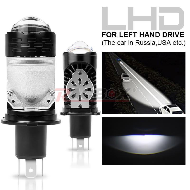 2X H4 for Mini Bi-LED Projector Lens LHD LED Headlight Bulbs High-Low 12000LM left