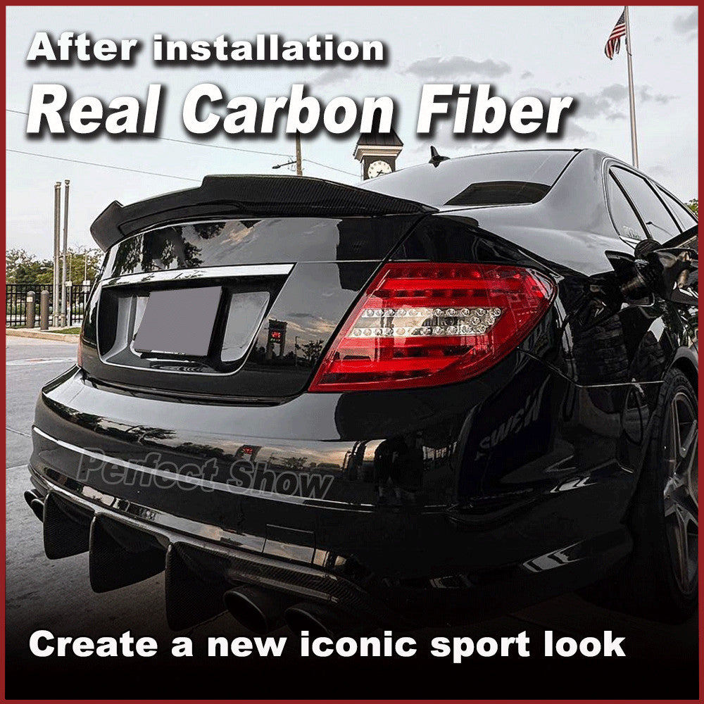 for Benz W204 C200 C250 C350 C63AMG 2007-2014 REAL CARBON Rear Trunk Spoiler Lip