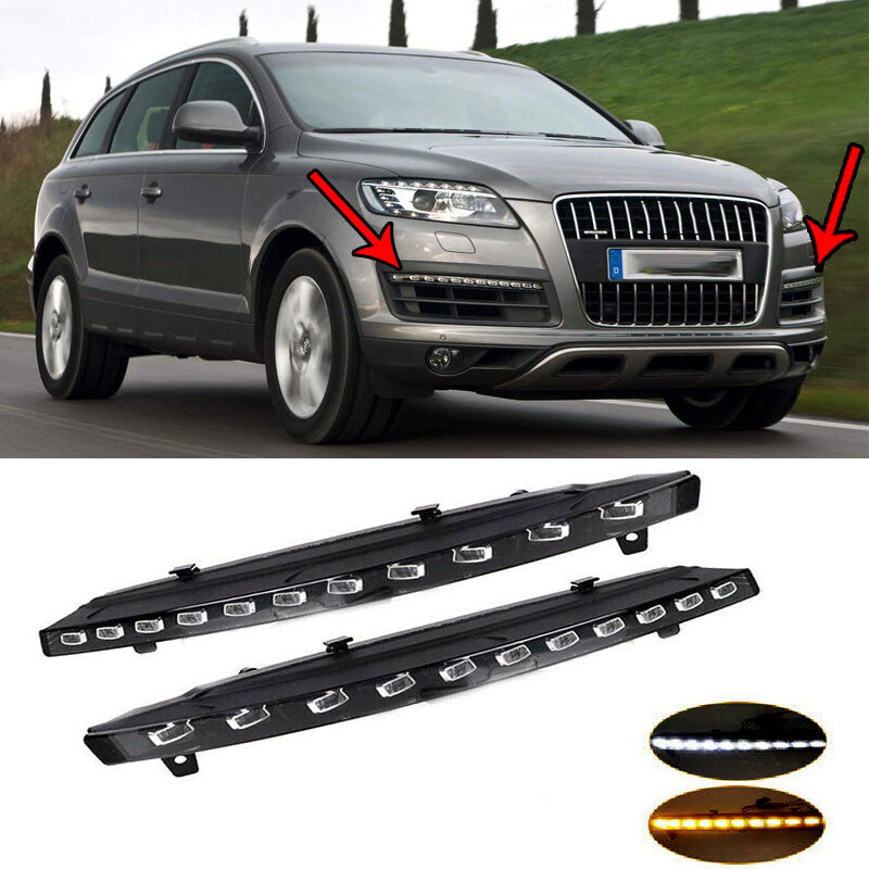 for Audi Q7 2010 2011-2015 Pair DRL Dynamic White Yellow Daytime Running Light