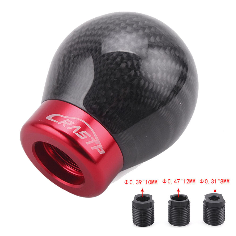 Black/Red Gear Shift Knob Head Shifter Lever Carbon Fiber Car Round Ball Shape