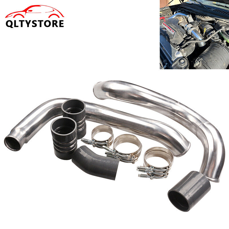 Turbo Intercooler Piping Kit Silicone Clamp Aluminum for Ford 03-07 F-250 Silver