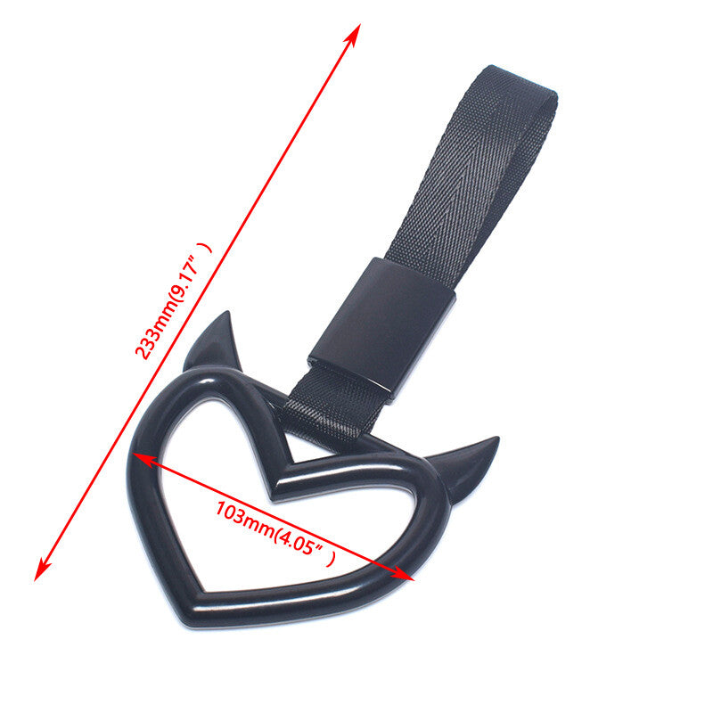 Devil Heart Red JDM Tsurikawa Loop Metro Train Bus Handle Belt Accessory in Black