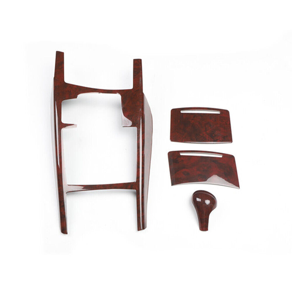 Console Gear Shift Frame Cover Trim 4PCS Fit for Audi A6L 2005-2011 Brown Wood