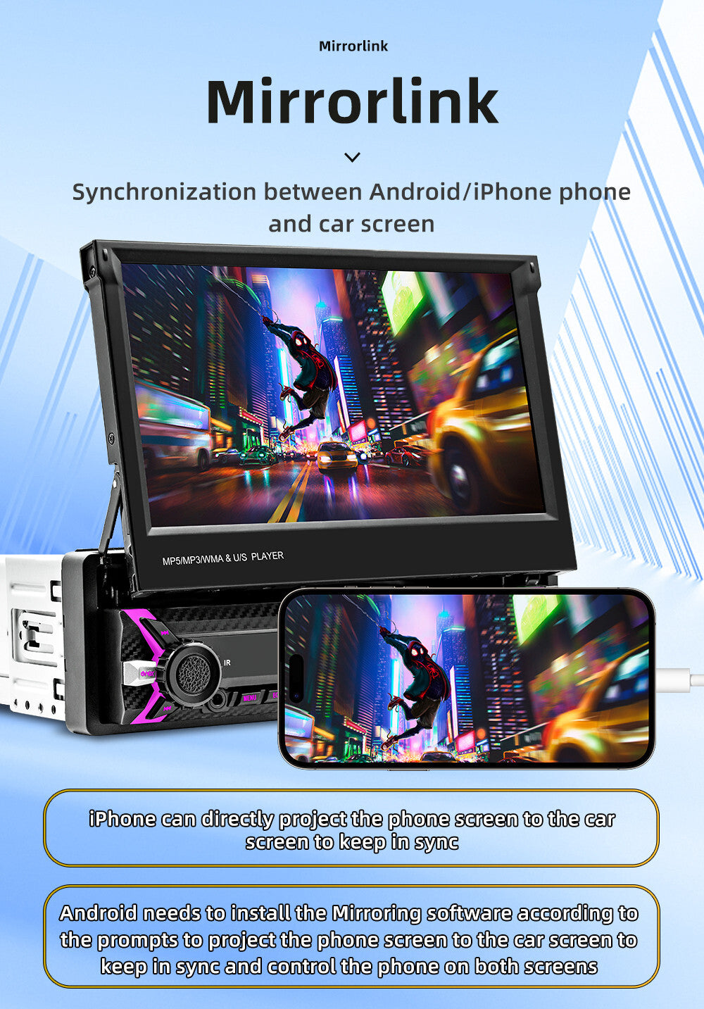 Single 1Din 7in Touch Screen Stereo Bluetooth Radio Car For Apple Carplay Player