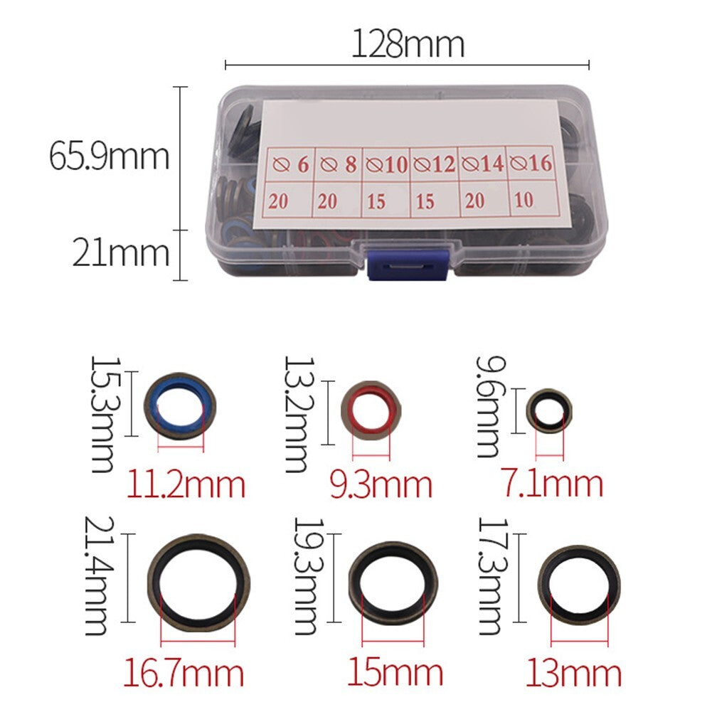 100Pcs Lock Washer Assortment Sealing Washers Kit Oil Seal Gasket Rubber Parts