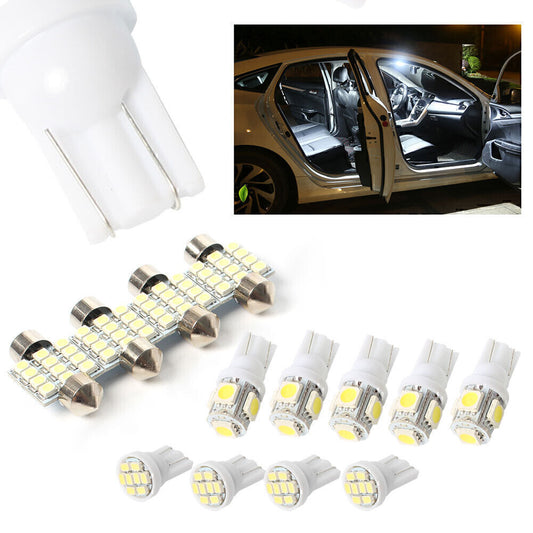 13Pcs Car Interior White LED Lights Kit fit Stock Dome License Plate Lamps