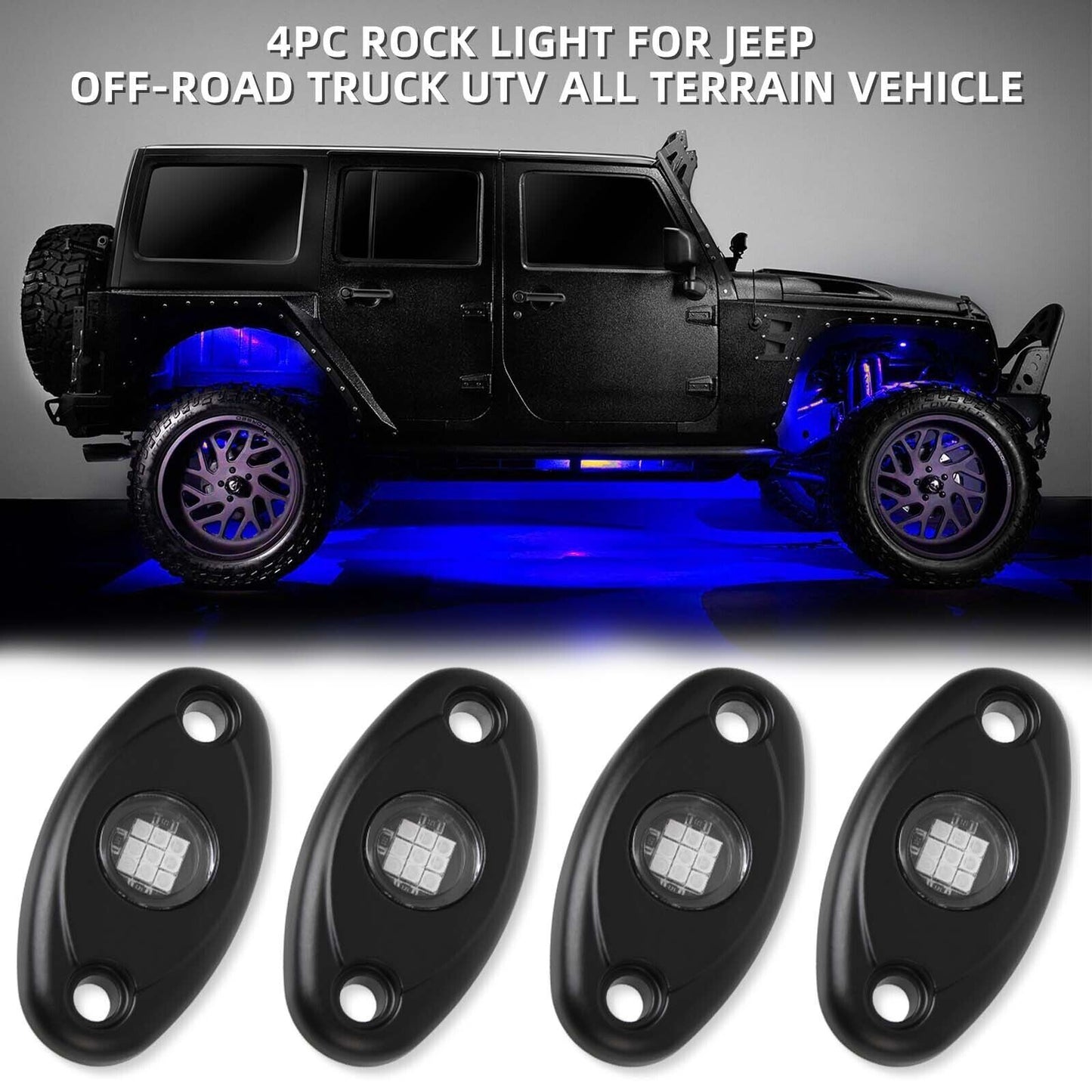 Blue LED Pods Rocking Car Underbody Neon Wheel Lights Waterproof Suitable for Jeep for Wrangler JK JL