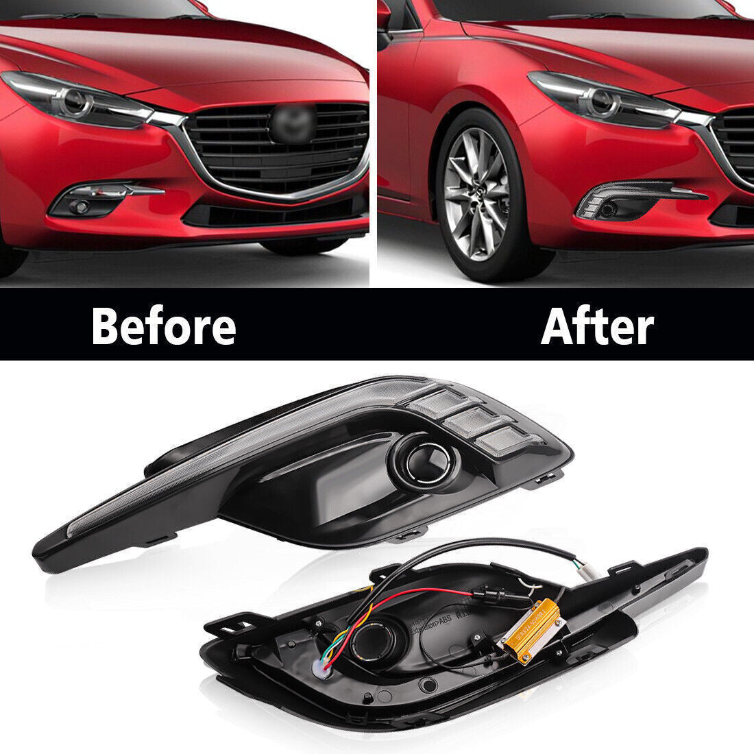 1 Pair LED Daytime Running LightTurn Signal Fog Lamp for Mazda 3 Axela 2017-2018