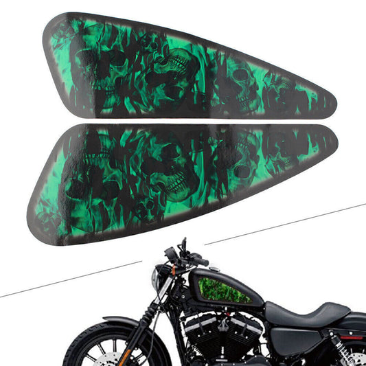 2Pcs Green Skull Motorcycle Decals Fuel Gas Tank Stickers for Harley XL883 1200