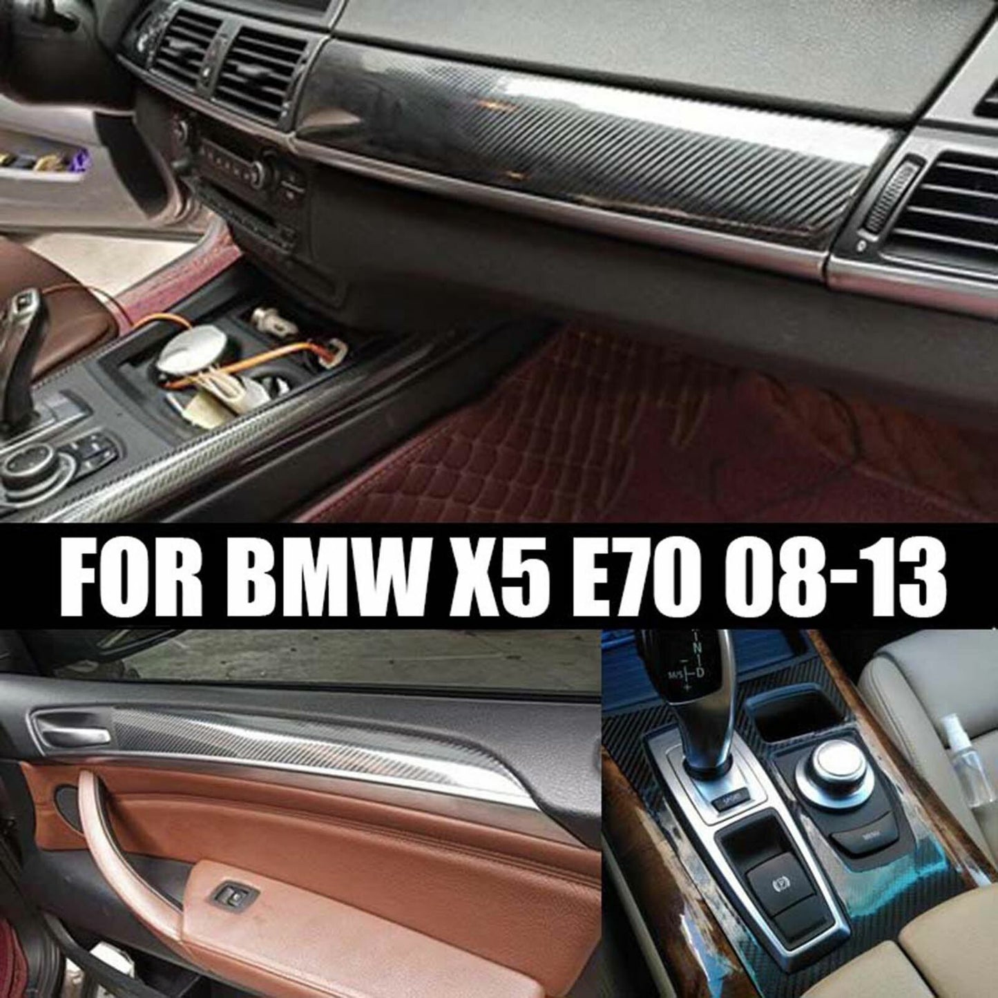 22Carbon Fiber Interior Accessories Whole Kit Cover Fit for BMW X5 E70 X6 E71 AT