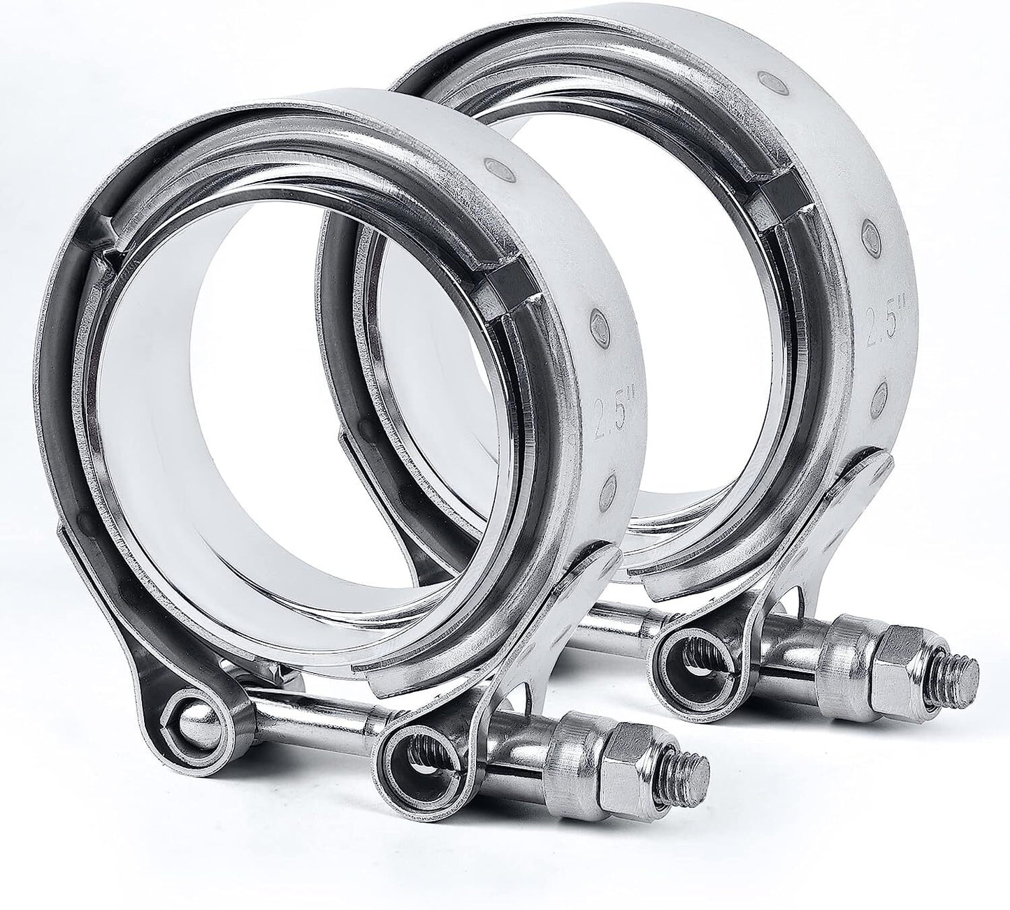2-Piece Set of 2.5-inch V-Band Flanges and Clamps for Turbo Exhaust Pipes Made of T304 Milk Steel