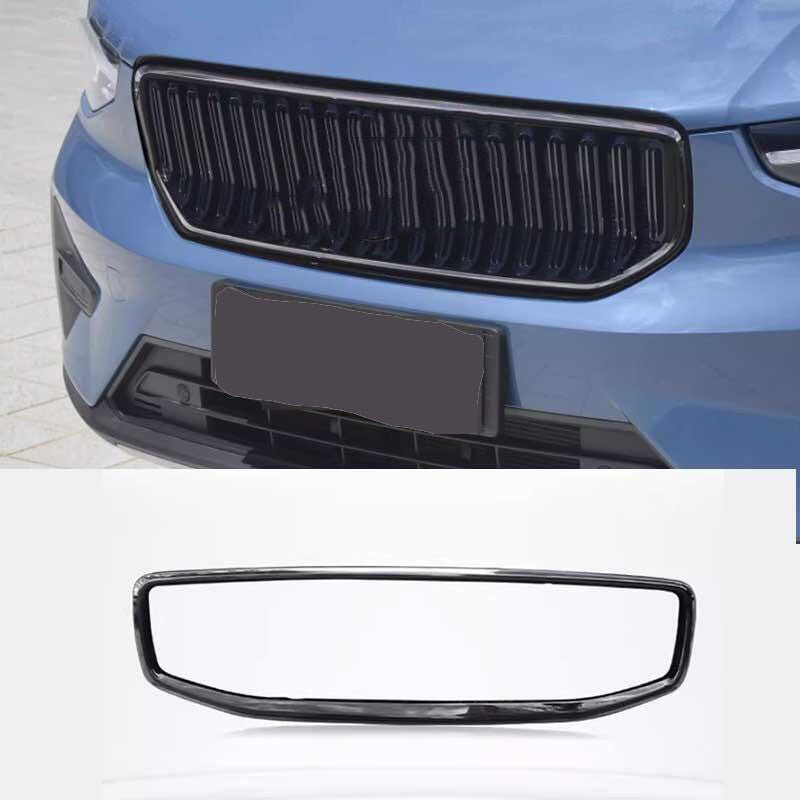 for Volvo XC40 2019-2024 Glossy Black ABS Front Bumper Center Mesh Grille Frame
