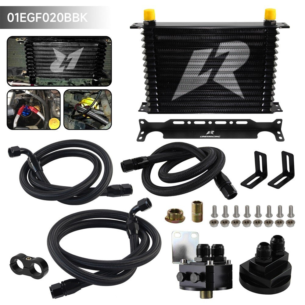 15 Row AN10 Oil cooler Trust w/Bracket+Filter Relocation Adapter Hose Kit Black