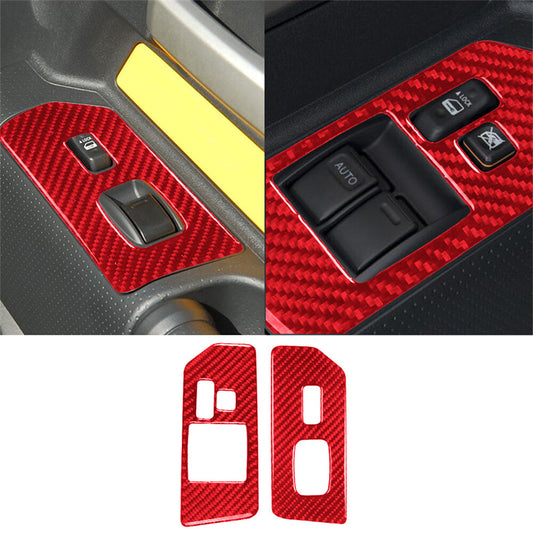 Red Carbon Fiber Window Lift Switch Button Cover For Toyot@ FJ Cruiser 2007-21 A