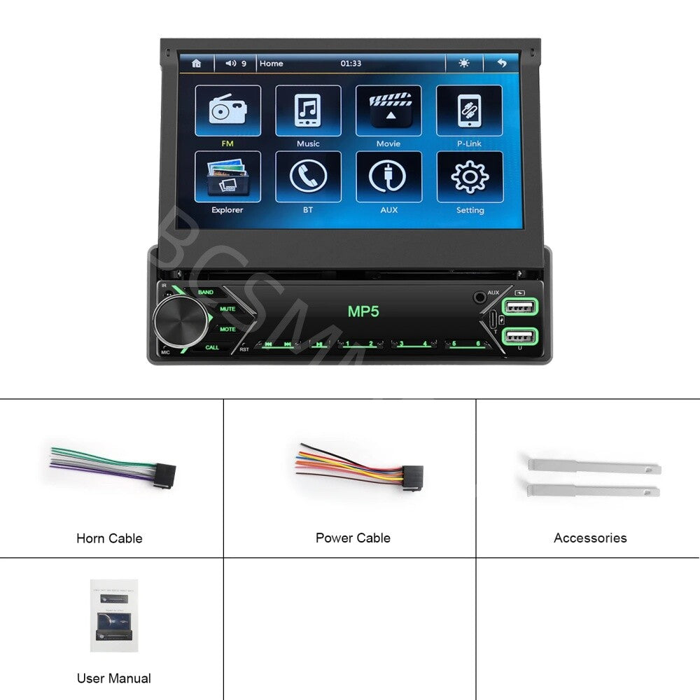 7in Touch Screen Car Stereo Radio Bluetooth For IOS Android Mirror Link Player