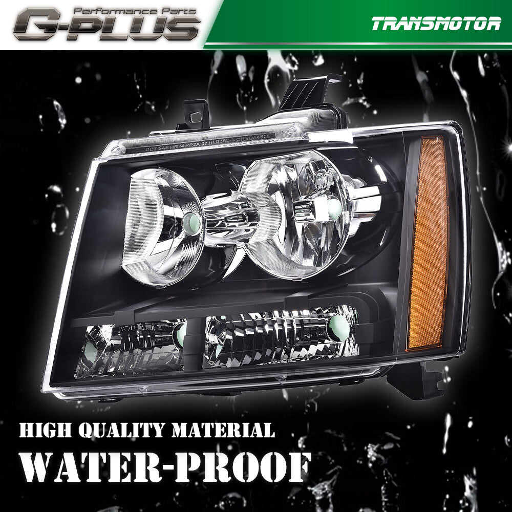 2-Pack Amber Corner Black Headlights Suitable for 07-14 for Chevrolet Avalanche Tahoe Suburban