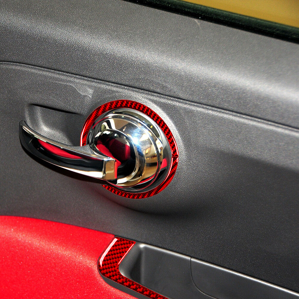 5x Red Carbon Fiber Interior Door Control Kit Cover Trim For 2012-2015 for Fiat 500