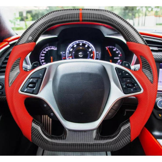 Flat-top sports steering wheel made of carbon fiber, suitable for 2014+ for Chevrolet for Corvette C7 Z06 ZR1