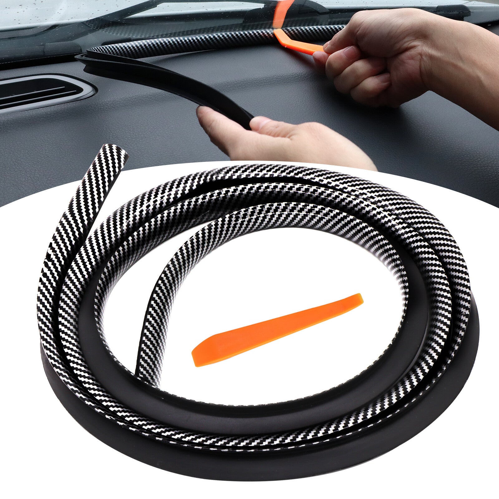 1.6M Car Dashboard Gap Filling Sealing Strip Accessories Rubber Carbon Fiber x1