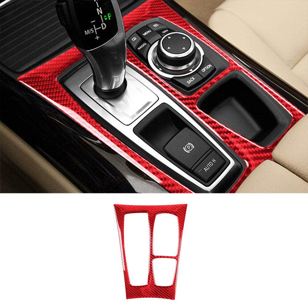 Red carbon fiber gearshift trim for BMW X5 E70 X6 E71 2011-2013 type B