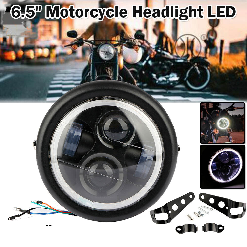 6.5-inch LED COB headlight with white halo for Harley Choppers Cafe Racer.