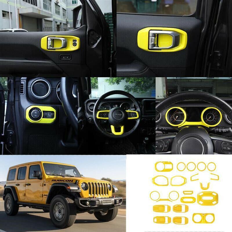 Fit for Jeep for Wrangler JL/JT 18-2021 21PCS ABS Yellow Car Interior kit Cover Trim
