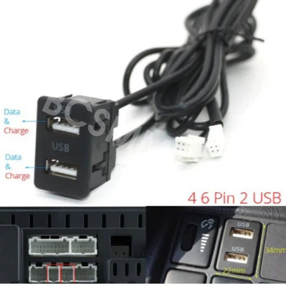 Car Dual USB Port Panel 4 Pin 6 Pin Dash Flush Mount Extension Cable Adapter