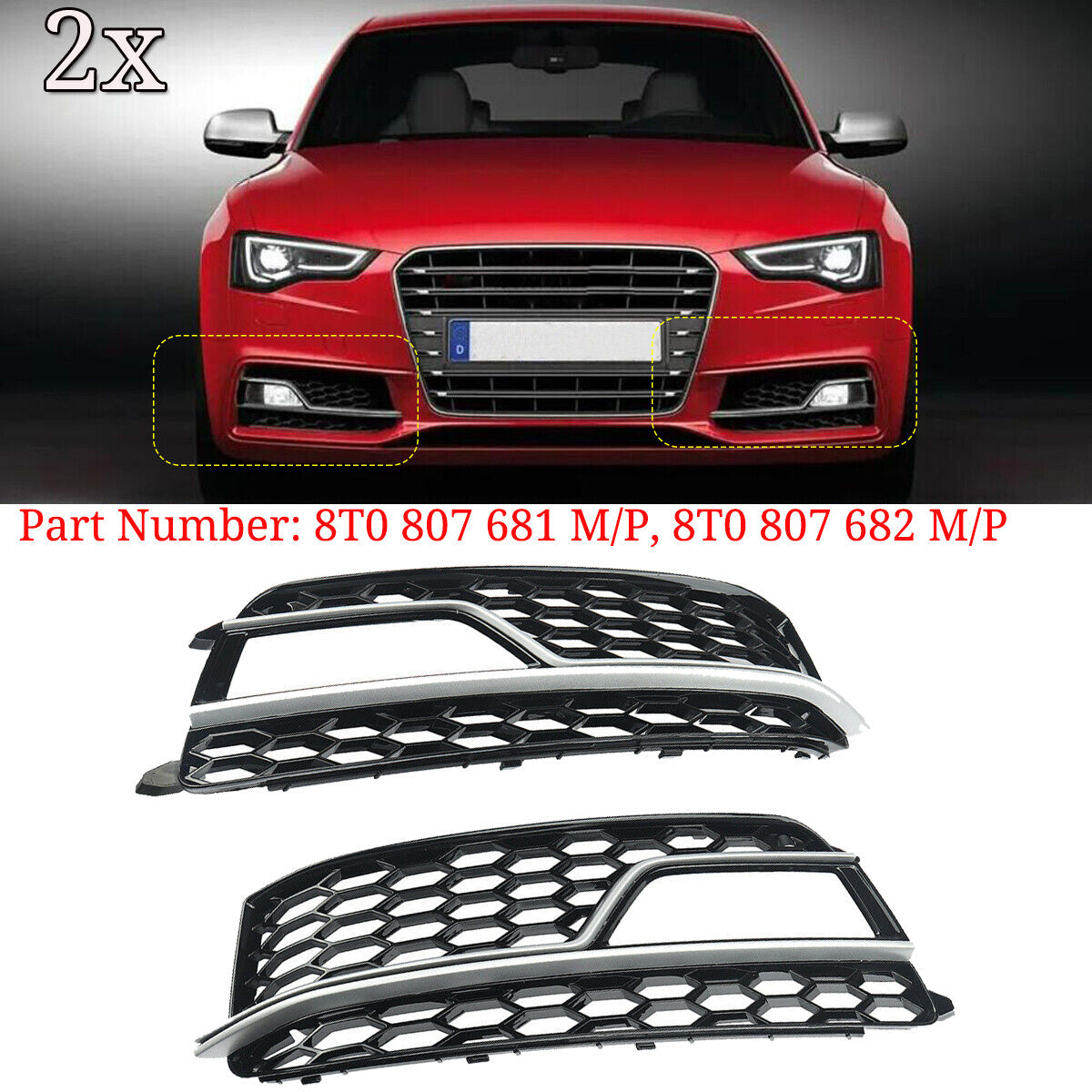 2-piece front bumper fog light cover grille vent cover for Audi A5 S5 S series