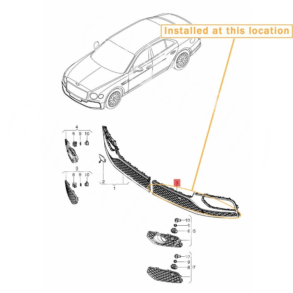 Suitable for the for Bentley Flying Spur 2020 Track Grill, Front Left Cooling Grill 3SE807647