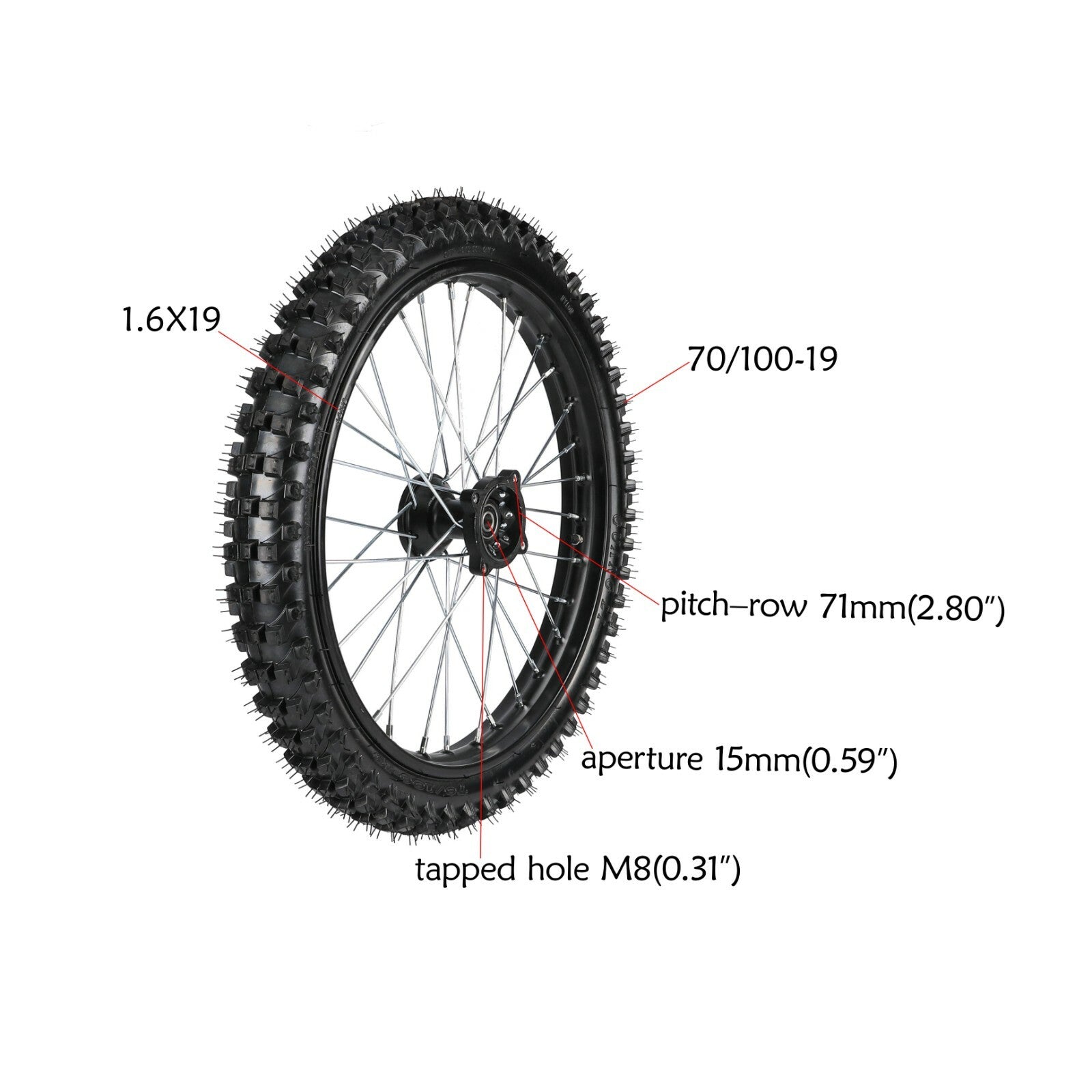 45/48 mm front fork disc brake kit, 19-inch wheels, 70/100-19 Apollo Taotao 200cc/250cc