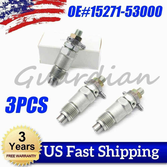 3 new fuel injectors 15271-53000 for Kubota D1302, D1402, V1702, and V1902 engines.