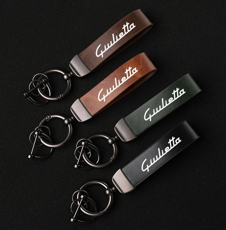 Carbon fiber black and red car keychain/key ring with horseshoe buckle suitable for Audi Q8