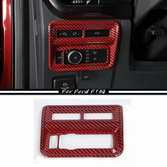 Suitable for 21-23 for Ford F150/F-150, red carbon fiber headlight switch button adjustment cover trim