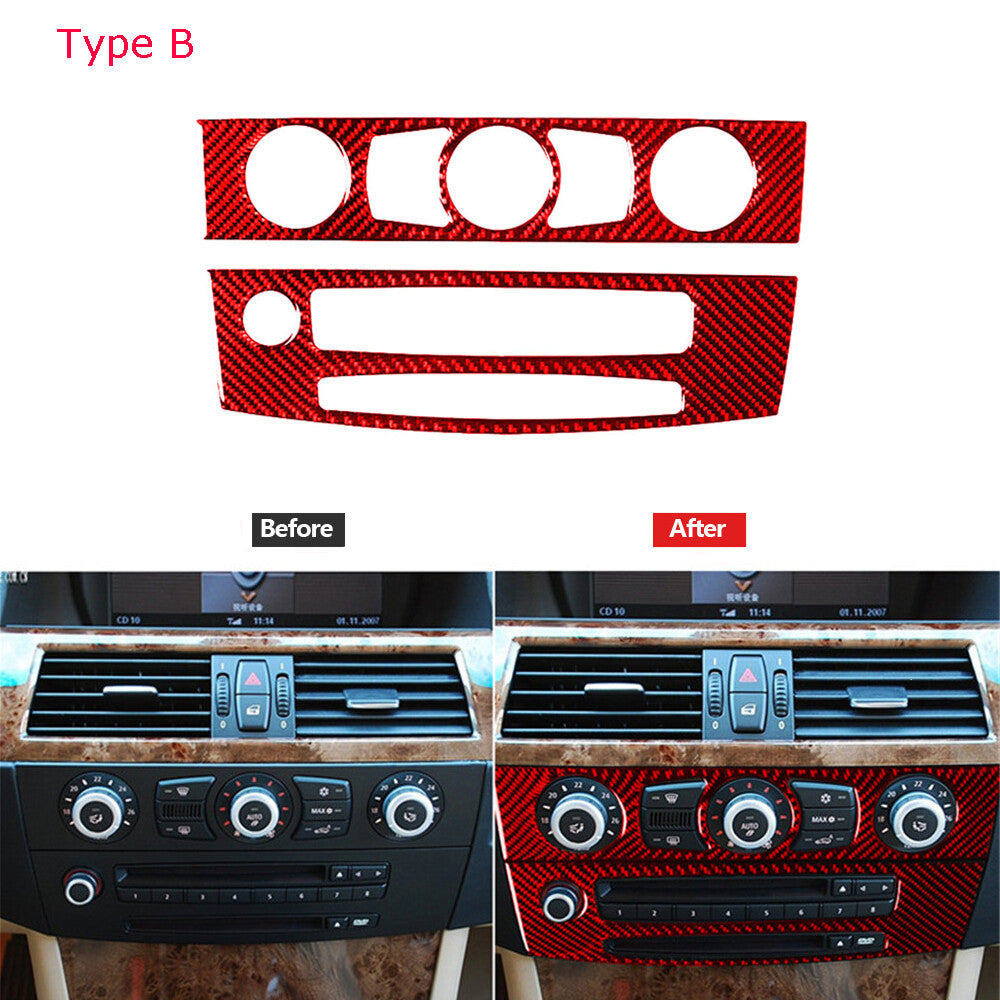 Red Carbon Fiber CD Control Panel Cover Trim for BMW 5 Series E60 2008-10 Type B