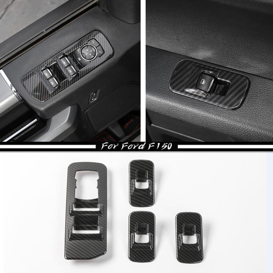 Car window lift switch cover trim for Ford F150 15-20 accessories, carbon fiber.