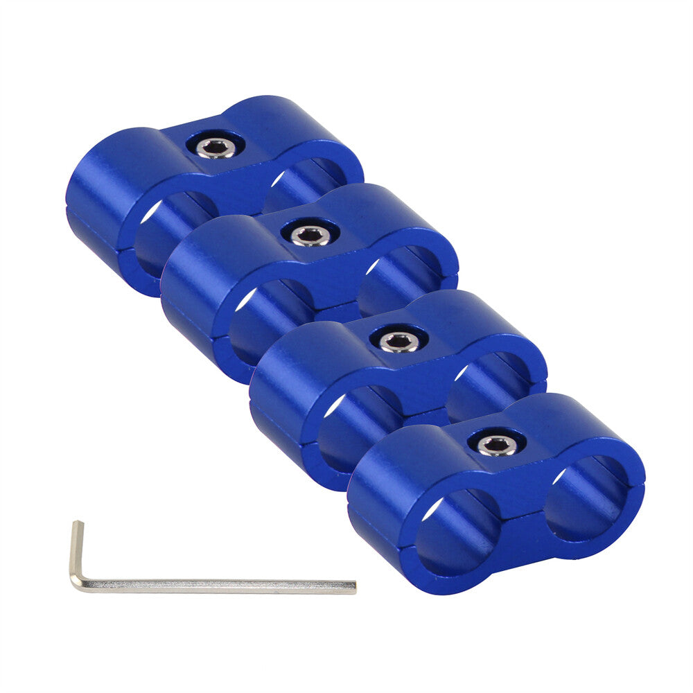 4pcs 4AN 11MM 0.43 Braided Hose Separator Clamp Fitting Adapter Bracket Blue